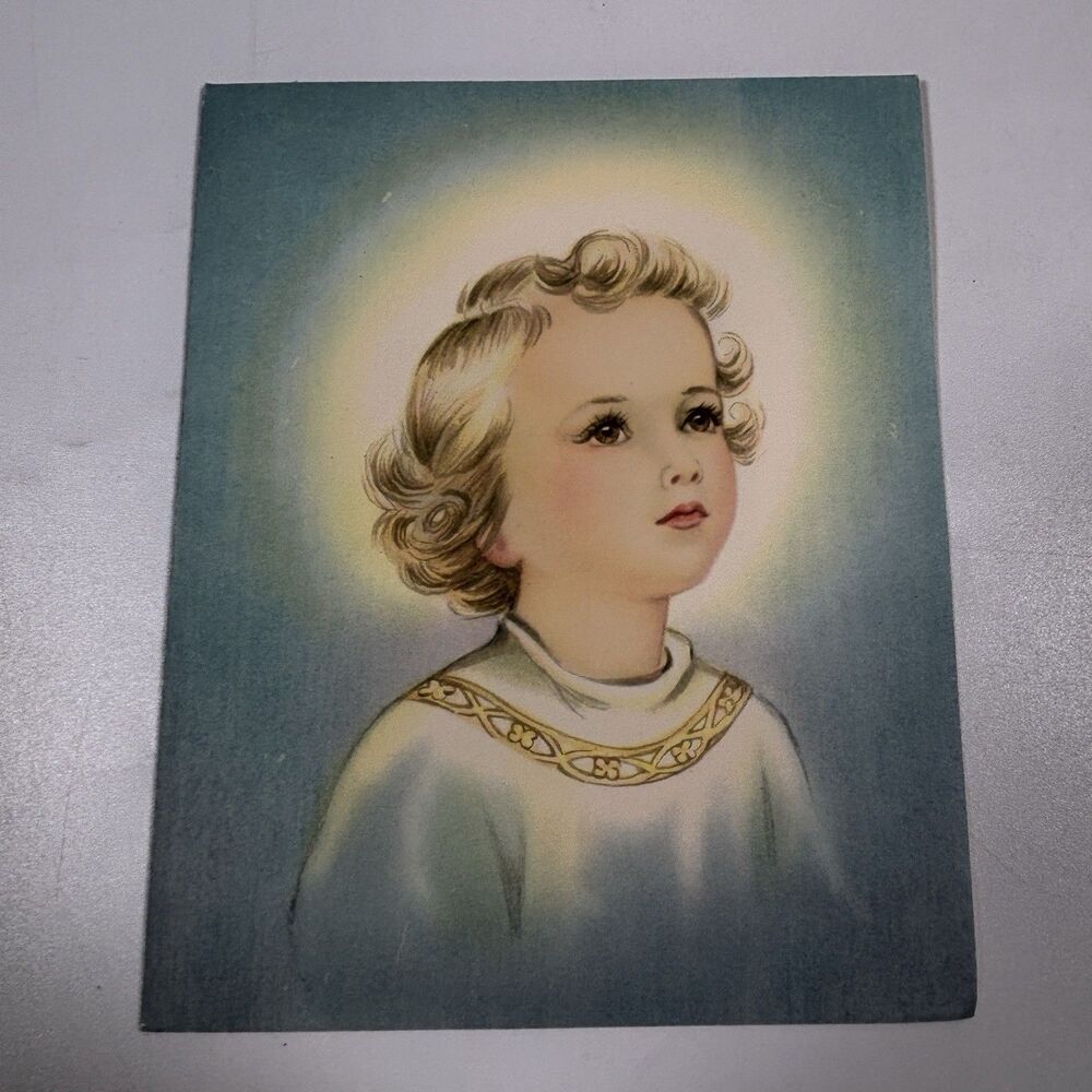 Vintage Religious Christmas Card Holy Child Jesus Halo Art Mid-Century Blond Mcm